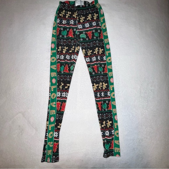 Other - Festive Christmas gingerbread Kids Leggings - Black and Green